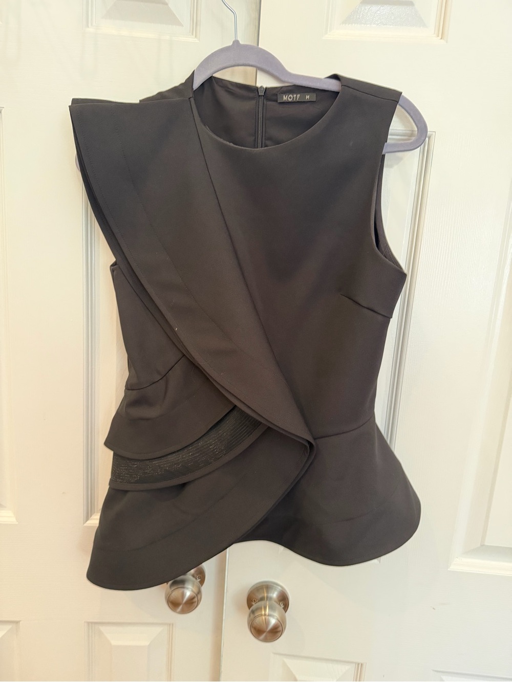 MOTF Black Asymmetrical Peplum Draped Sleeveless Dress